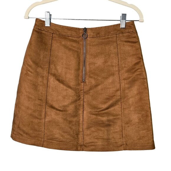Old Navy Womens sz 4 Faux Suede A-Line Mini Skirt Front Pockets Camel Caramel Br - Picture 6 of 14